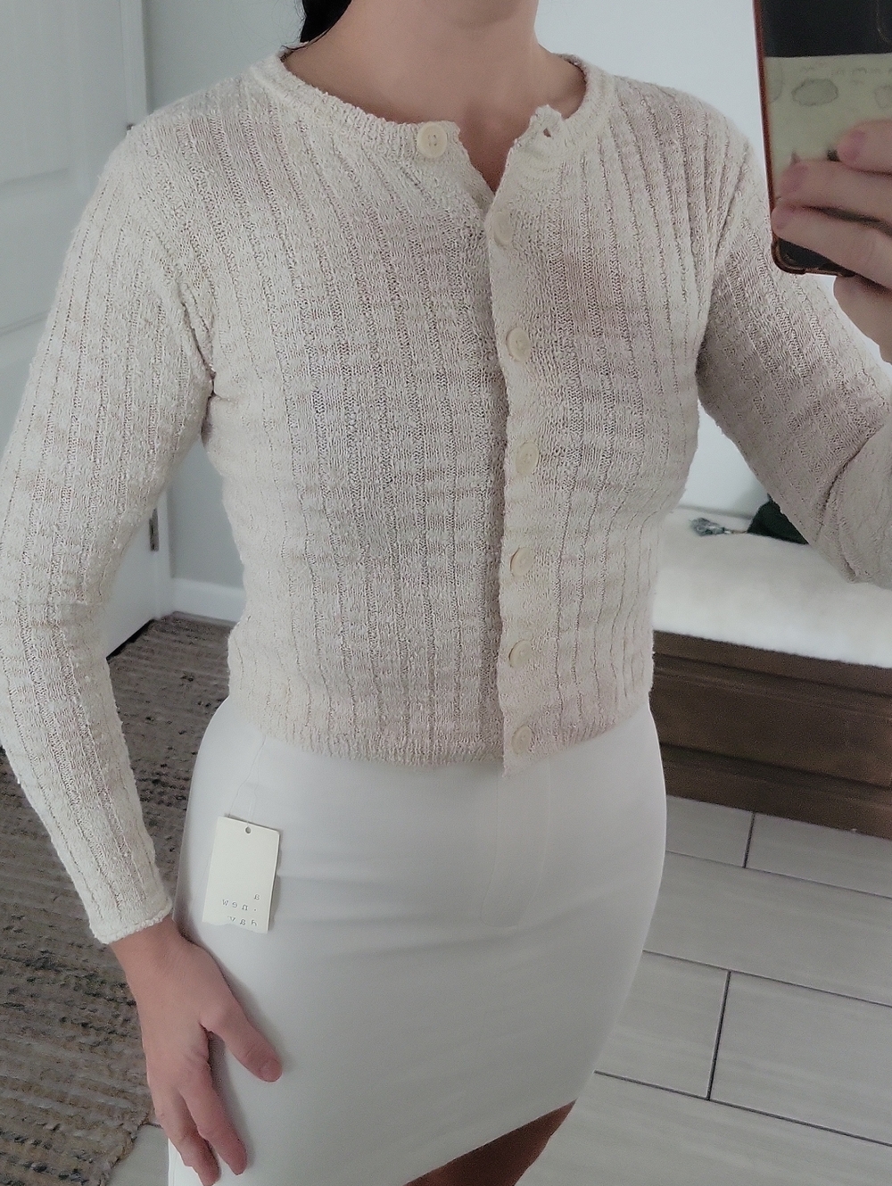 Universal Thread Cream Ribbed Button-Front Cardigan - Picture 2 of 11